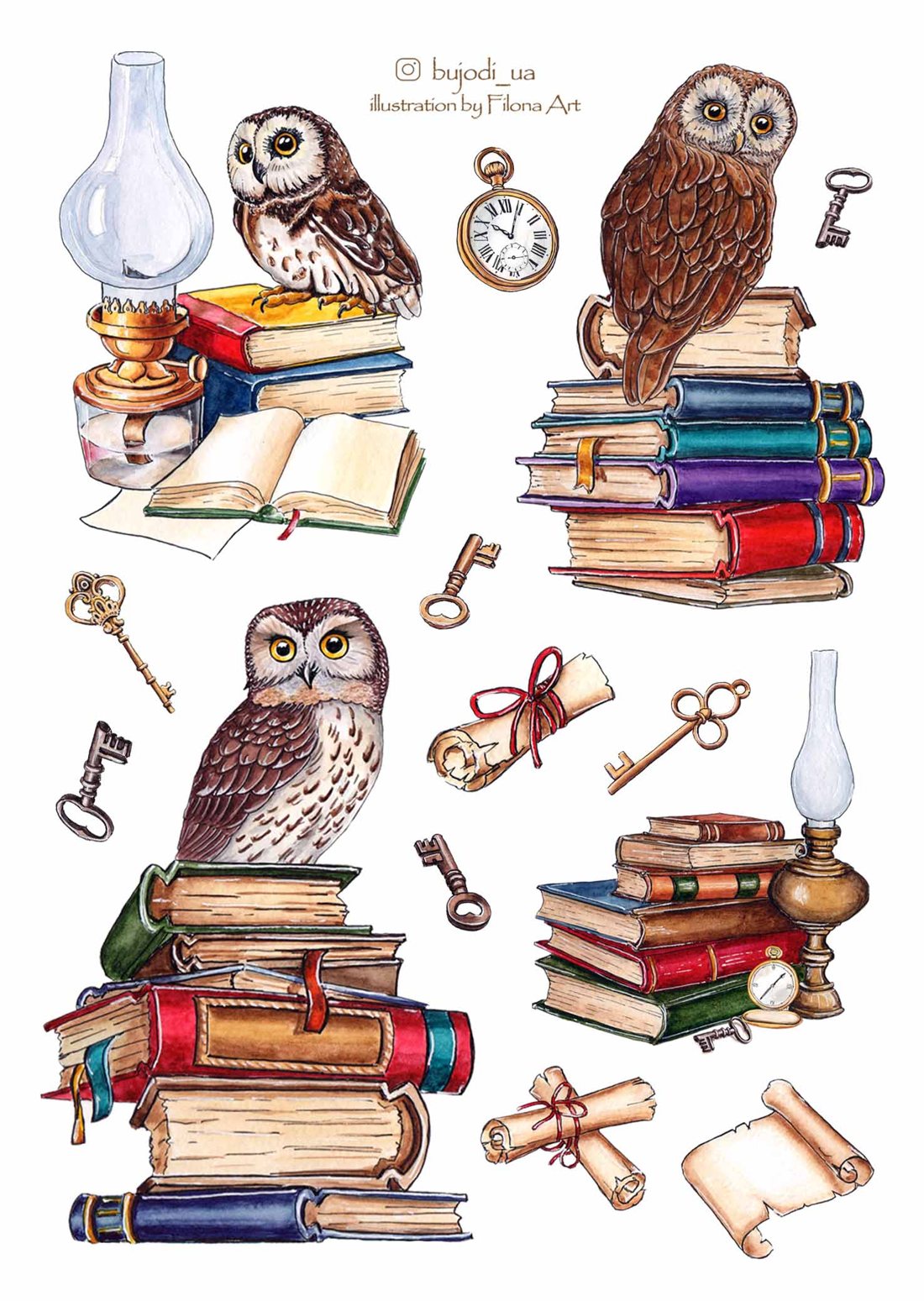 Стікерпак «Книги та сови»
